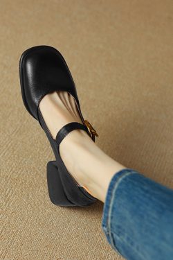 Round-Toe One-Strap Mary Jane Shoes for Women - Versatile High-Heeled Flats for Commuting, Italian Style