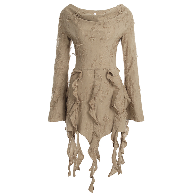 Ruffled Tassel Distressed Light Denim Off-Shoulder Mini Skirt for Women - Boho Chic Wasteland Wanderer Style Ruffled Tassel Distressed Light Denim Off-Shoulder Mini Skirt for Women - Boho Chic Wasteland Wanderer Style