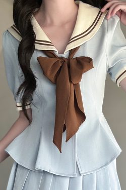 Ruffled Women's Summer JK Uniform Sailor Suit in Purple - College Style Waist-Defined Short Sleeve Set