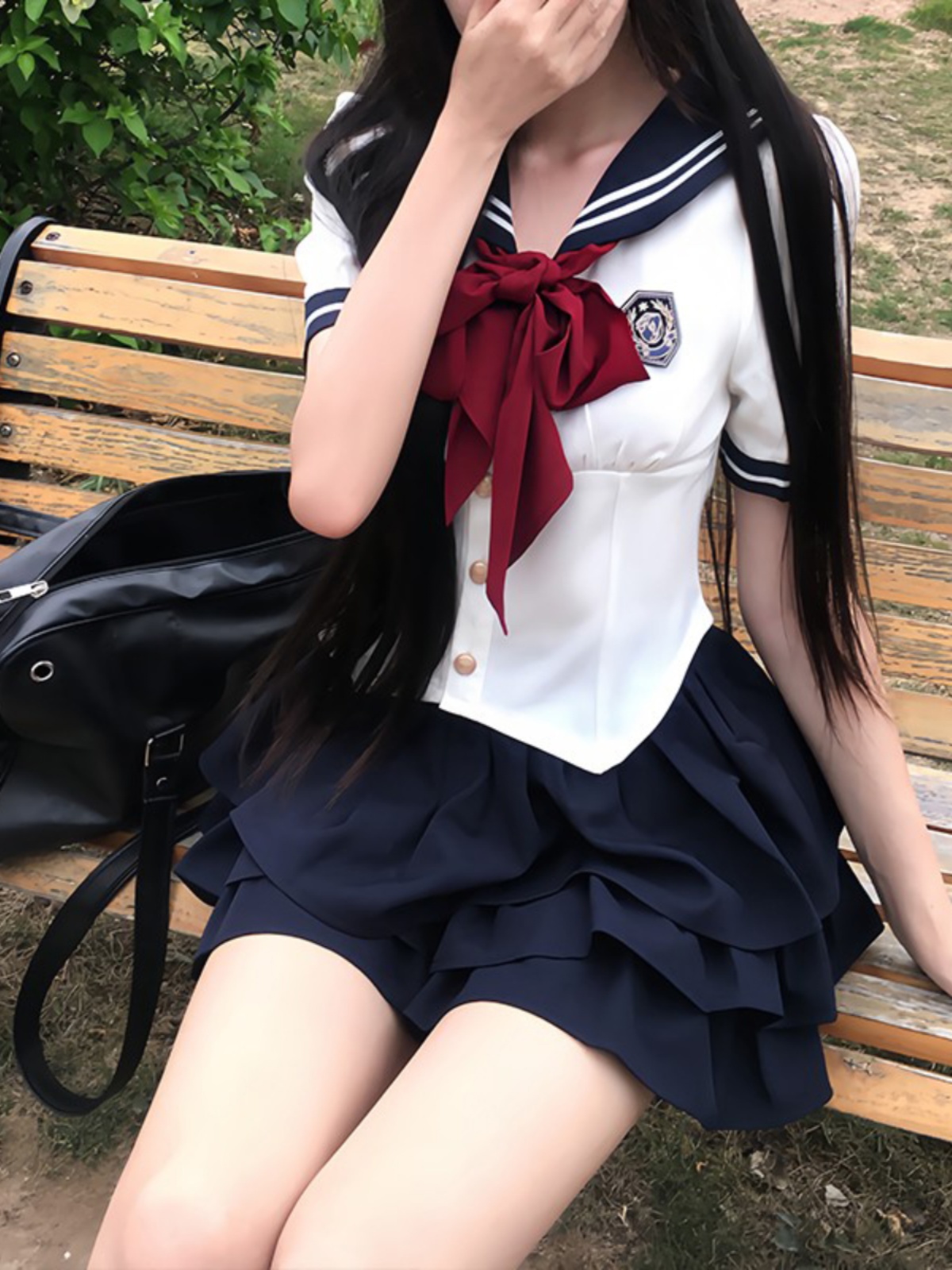 Sailor Suit Set with Pudding Bear Design, Summer JK Uniform Cake Skirt, Short Sleeve, College Style, Waist-Defining Slim Fit Sailor Suit Set with Pudding Bear Design, Summer JK Uniform Cake Skirt, Short Sleeve, College Style, Waist-Defining Slim Fit