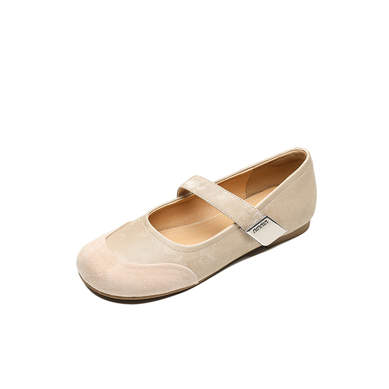 Sanded Sheepskin Spliced Mary Jane Flats for Women - Soft Bottom Round Toe Shoes for Spring/Summer 2025 Fashion Sanded Sheepskin Spliced Mary Jane Flats for Women - Soft Bottom Round Toe Shoes for Spring/Summer 2025 Fashion