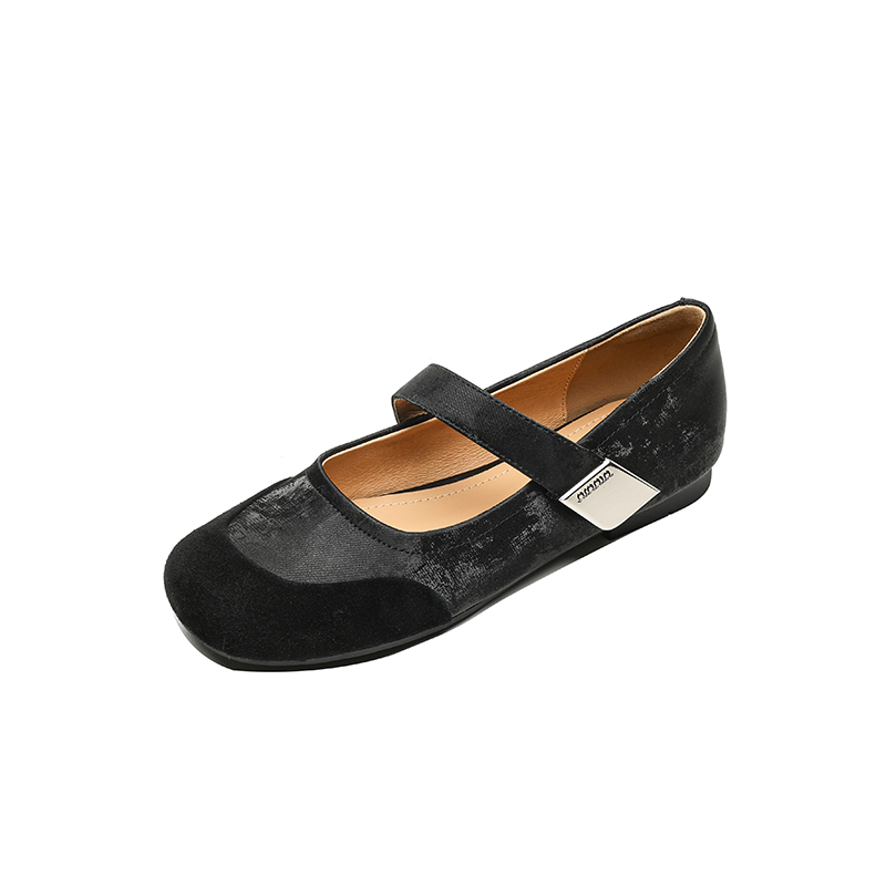 Sanded Sheepskin Spliced Mary Jane Flats for Women - Soft Bottom Round Toe Shoes for Spring/Summer 2025 Fashion Sanded Sheepskin Spliced Mary Jane Flats for Women - Soft Bottom Round Toe Shoes for Spring/Summer 2025 Fashion