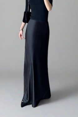 Satin Mermaid Floor-Length A-Line Skirt for Women - Summer High-End Acetate Dress with Elegant Temperament