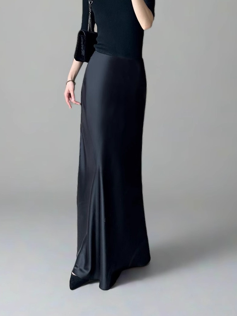 Satin Mermaid Floor-Length A-Line Skirt for Women - Summer High-End Acetate Dress with Elegant Temperament Satin Mermaid Floor-Length A-Line Skirt for Women - Summer High-End Acetate Dress with Elegant Temperament