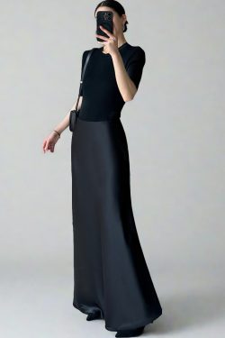 Satin Mermaid Floor-Length A-Line Skirt for Women - Summer High-End Acetate Dress with Elegant Temperament