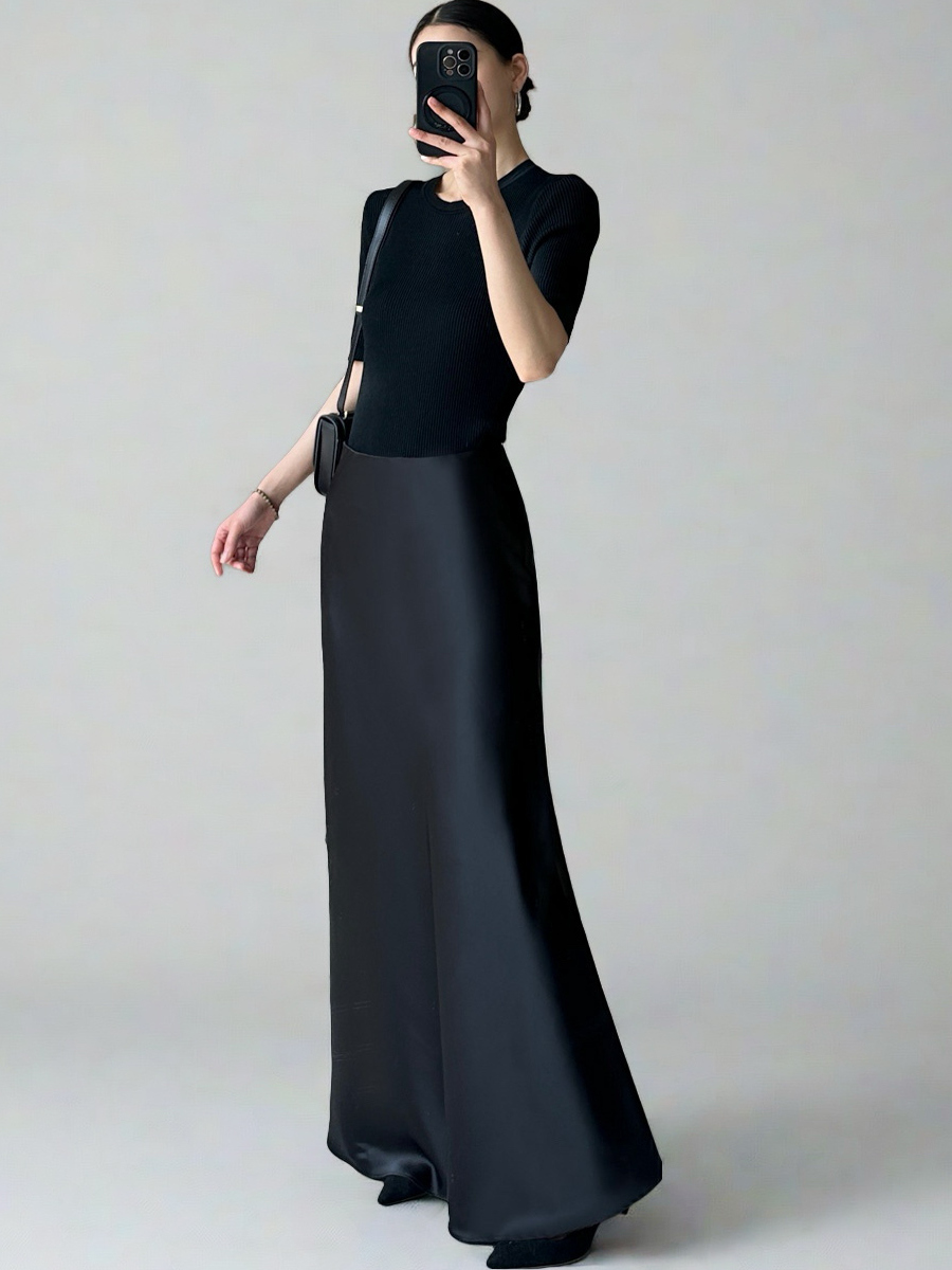 Satin Mermaid Floor-Length A-Line Skirt for Women - Summer High-End Acetate Dress with Elegant Temperament Satin Mermaid Floor-Length A-Line Skirt for Women - Summer High-End Acetate Dress with Elegant Temperament