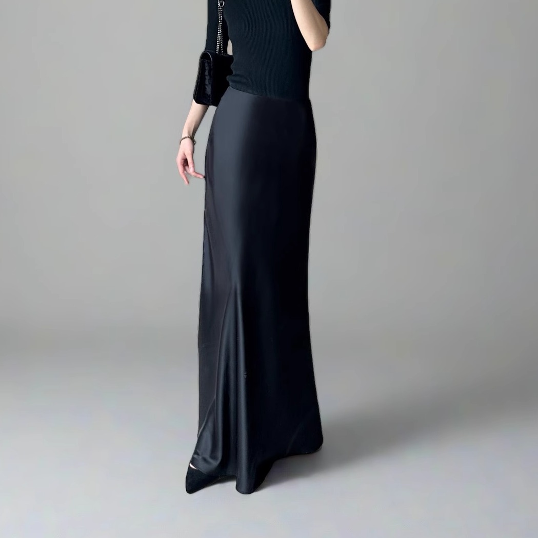 Satin Mermaid Floor-Length A-Line Skirt for Women - Summer High-End Acetate Dress with Elegant Temperament Satin Mermaid Floor-Length A-Line Skirt for Women - Summer High-End Acetate Dress with Elegant Temperament