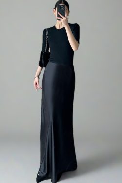 Satin Mermaid Floor-Length A-Line Skirt for Women - Summer High-End Acetate Dress with Elegant Temperament