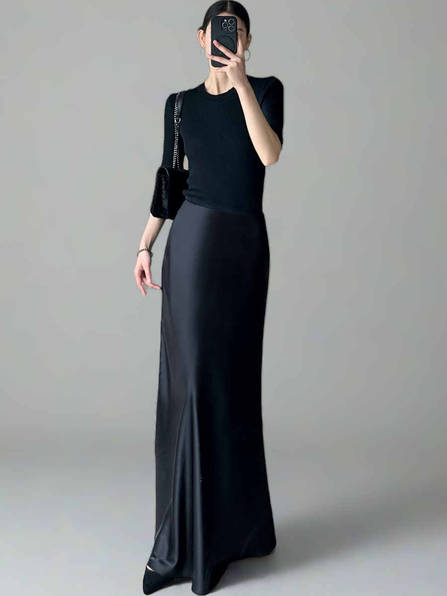Satin Mermaid Floor-Length A-Line Skirt for Women - Summer High-End Acetate Dress with Elegant Temperament Satin Mermaid Floor-Length A-Line Skirt for Women - Summer High-End Acetate Dress with Elegant Temperament