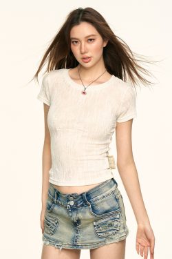 Sexy American Style Cross-Back Short Sleeve Women's Summer T-Shirt - Flattering Fit & Round Neck, Perfect for Y2K Fashion