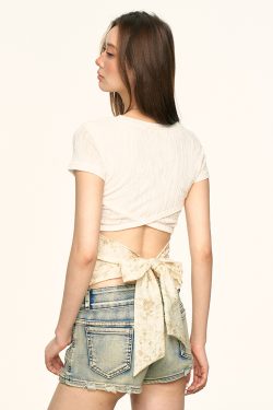Sexy American Style Cross-Back Short Sleeve Women's Summer T-Shirt - Flattering Fit & Round Neck, Perfect for Y2K Fashion