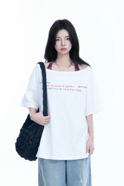 Sexy Halter Top and White Off-Shoulder Short Sleeve T-Shirt Two-Piece Set for Women - Trendy Loose Half-Sleeve Style