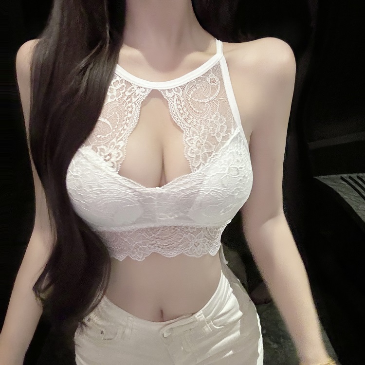 Sexy Lace Layered Top with Built-In Chest Pad - Women's Outerwear for Y2K and Korean Style Fashion Sexy Lace Layered Top with Built-In Chest Pad - Women's Outerwear for Y2K and Korean Style Fashion