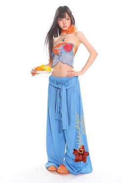 Sexy Lace Tank Top and Breathable Mesh Wide-Leg Pants Set for Summer, Y2K Style, Trendy Women's Outfit