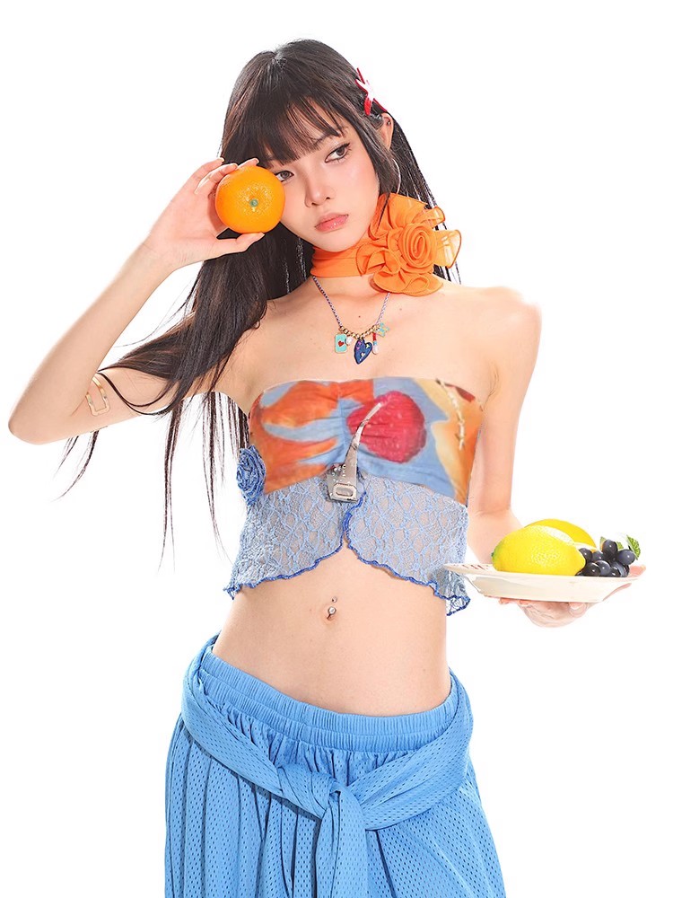 Sexy Lace Tank Top and Breathable Mesh Wide-Leg Pants Set for Summer, Y2K Style, Trendy Women's Outfit Sexy Lace Tank Top and Breathable Mesh Wide-Leg Pants Set for Summer, Y2K Style, Trendy Women's Outfit