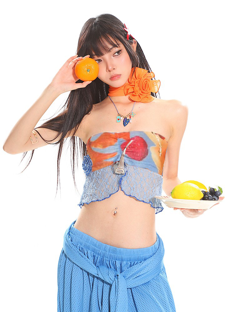 Sexy Lace Tank Top and Breathable Mesh Wide-Leg Pants Set for Summer, Y2K Style, Trendy Women's Outfit Sexy Lace Tank Top and Breathable Mesh Wide-Leg Pants Set for Summer, Y2K Style, Trendy Women's Outfit