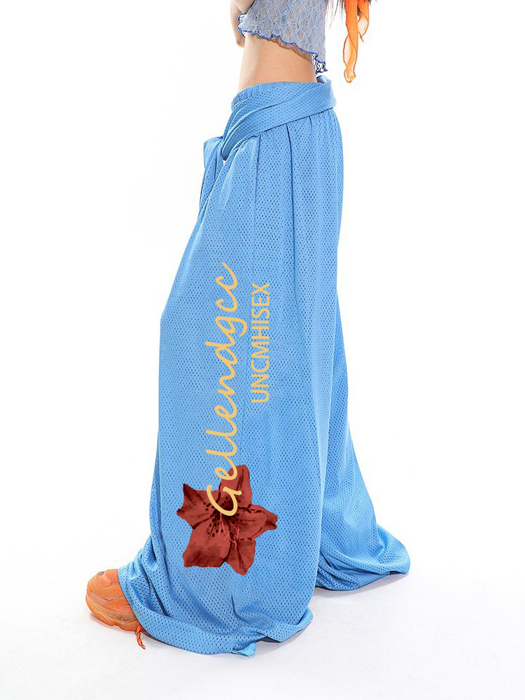 Sexy Lace Tank Top and Breathable Mesh Wide-Leg Pants Set for Summer, Y2K Style, Trendy Women's Outfit Sexy Lace Tank Top and Breathable Mesh Wide-Leg Pants Set for Summer, Y2K Style, Trendy Women's Outfit