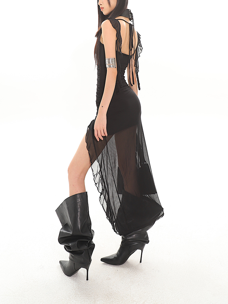 Sexy Ruffled Strap Mesh Hot Girl Dress - 2024 Summer Vietnamese Niche Design, Trendy Y2K Style Sexy Ruffled Strap Mesh Hot Girl Dress - 2024 Summer Vietnamese Niche Design, Trendy Y2K Style