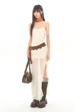 Sexy Ruffled Strap Mesh Hot Girl Dress - 2024 Summer Vietnamese Niche Design, Trendy Y2K Style