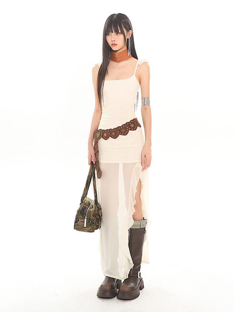 Sexy Ruffled Strap Mesh Hot Girl Dress - 2024 Summer Vietnamese Niche Design, Trendy Y2K Style Sexy Ruffled Strap Mesh Hot Girl Dress - 2024 Summer Vietnamese Niche Design, Trendy Y2K Style