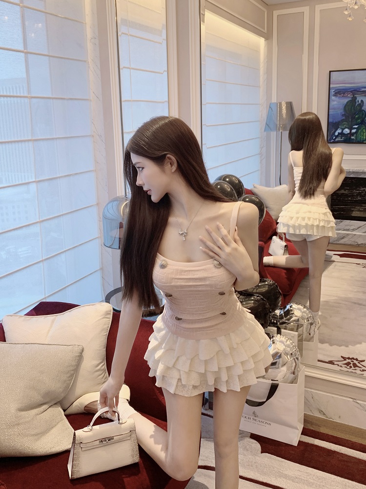 Sexy Slim Double-Breasted Knitted Camisole Top for Women - Luna Lona Small Fragrant Wind Style Sexy Slim Double-Breasted Knitted Camisole Top for Women - Luna Lona Small Fragrant Wind Style