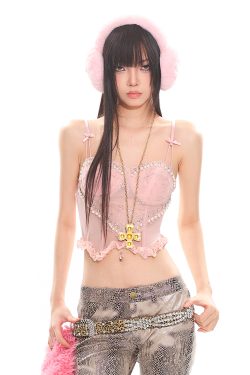 Sexy Slimming Lace Pearl Bow Tie Camisole - Hot Girl Fishbone Design, Trendy Niche Outer Wear, Perfect for Y2K and Night Out