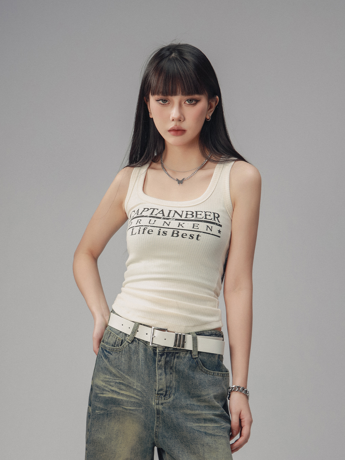 Sexy Tight Sleeveless Tank Top for Women - American Style Beer Team Captain - Summer 2025 Trendy Y2K Fashion Sexy Tight Sleeveless Tank Top for Women - American Style Beer Team Captain - Summer 2025 Trendy Y2K Fashion