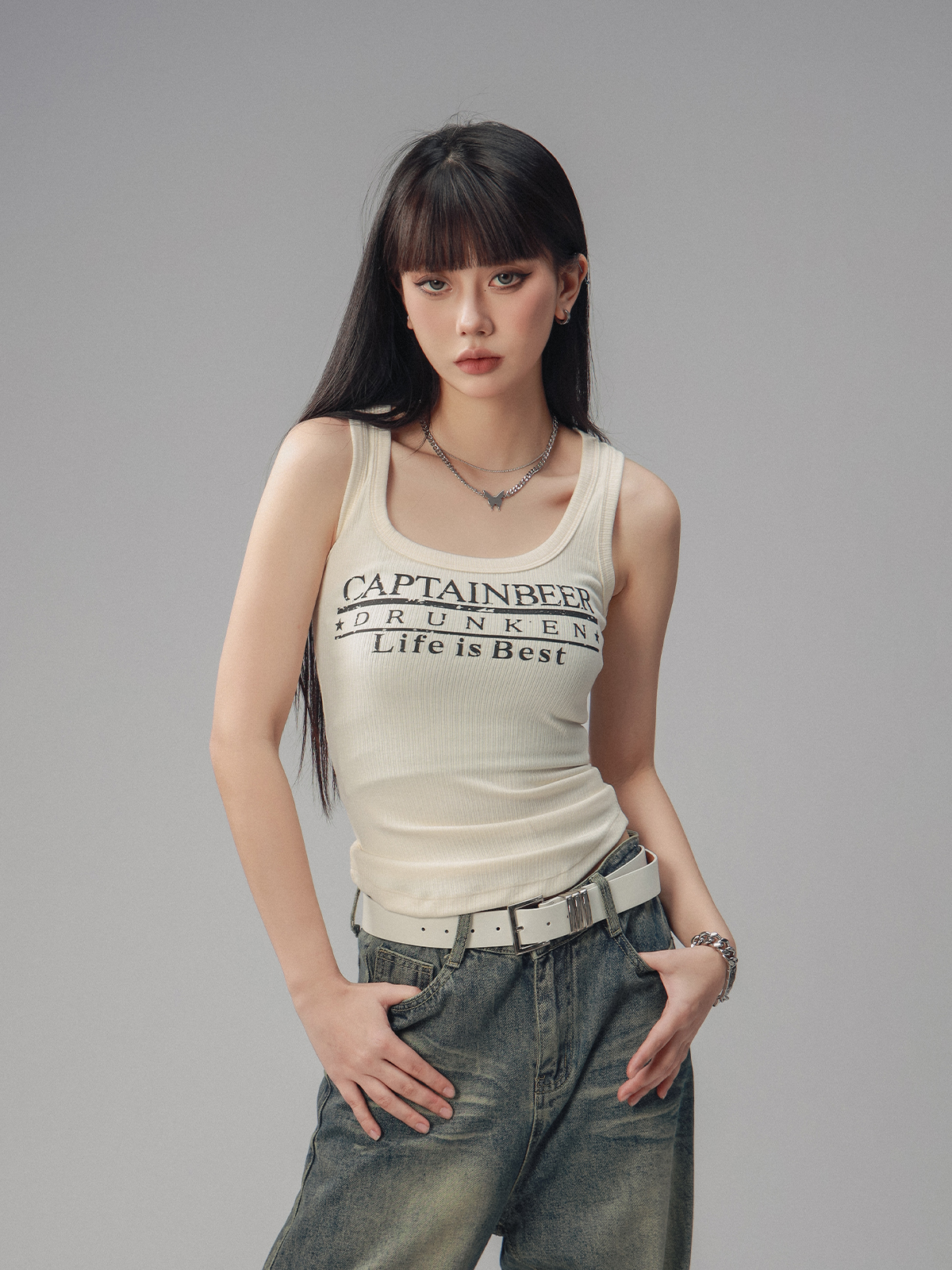 Sexy Tight Sleeveless Tank Top for Women - American Style Beer Team Captain - Summer 2025 Trendy Y2K Fashion Sexy Tight Sleeveless Tank Top for Women - American Style Beer Team Captain - Summer 2025 Trendy Y2K Fashion