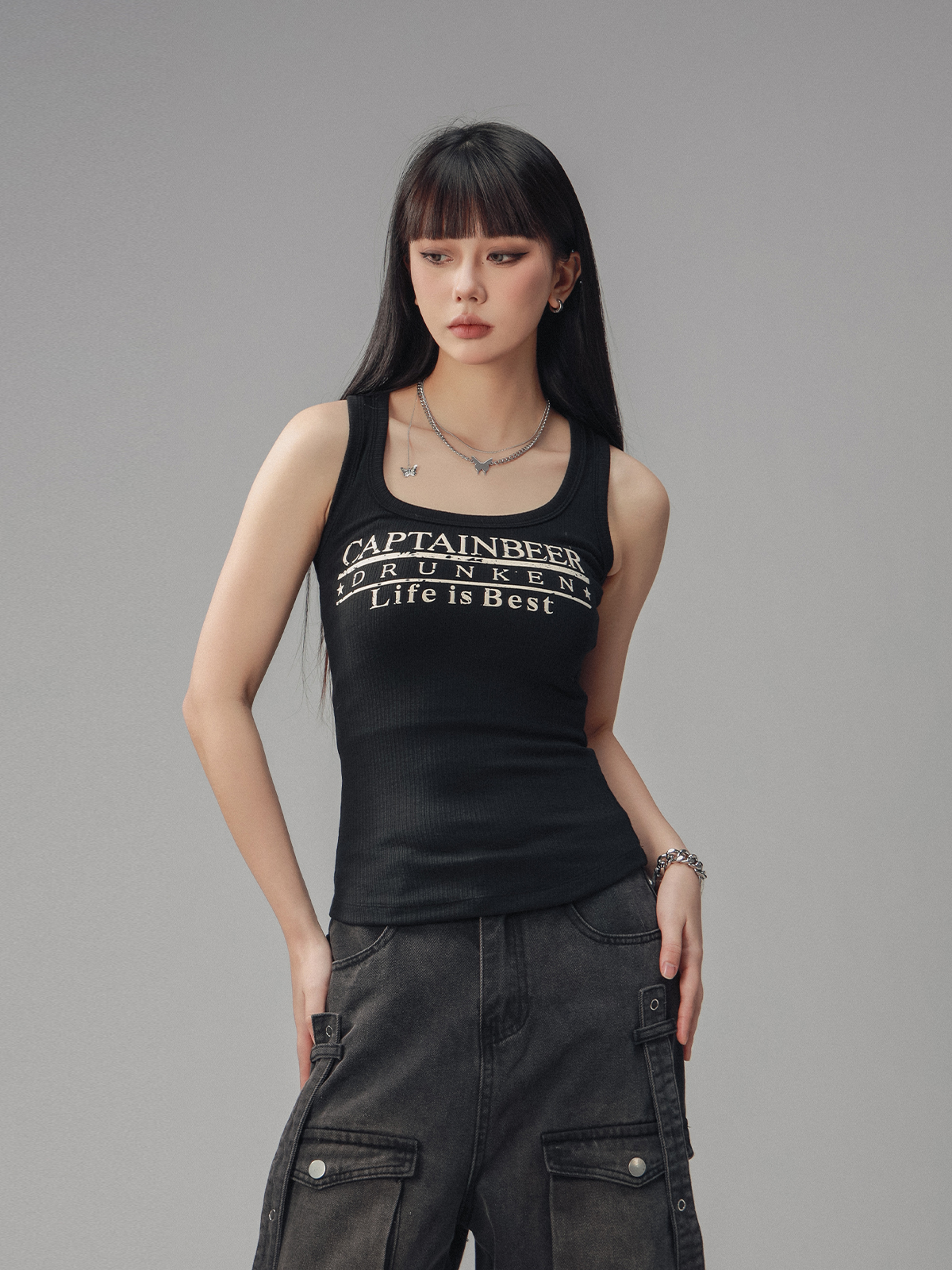 Sexy Tight Sleeveless Tank Top for Women - American Style Beer Team Captain - Summer 2025 Trendy Y2K Fashion Sexy Tight Sleeveless Tank Top for Women - American Style Beer Team Captain - Summer 2025 Trendy Y2K Fashion