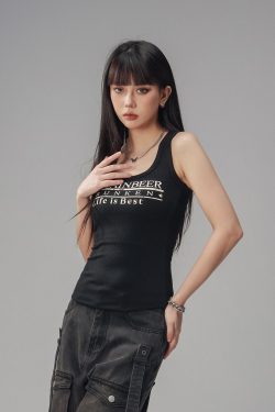 Sexy Tight Sleeveless Tank Top for Women - American Style Beer Team Captain - Summer 2025 Trendy Y2K Fashion