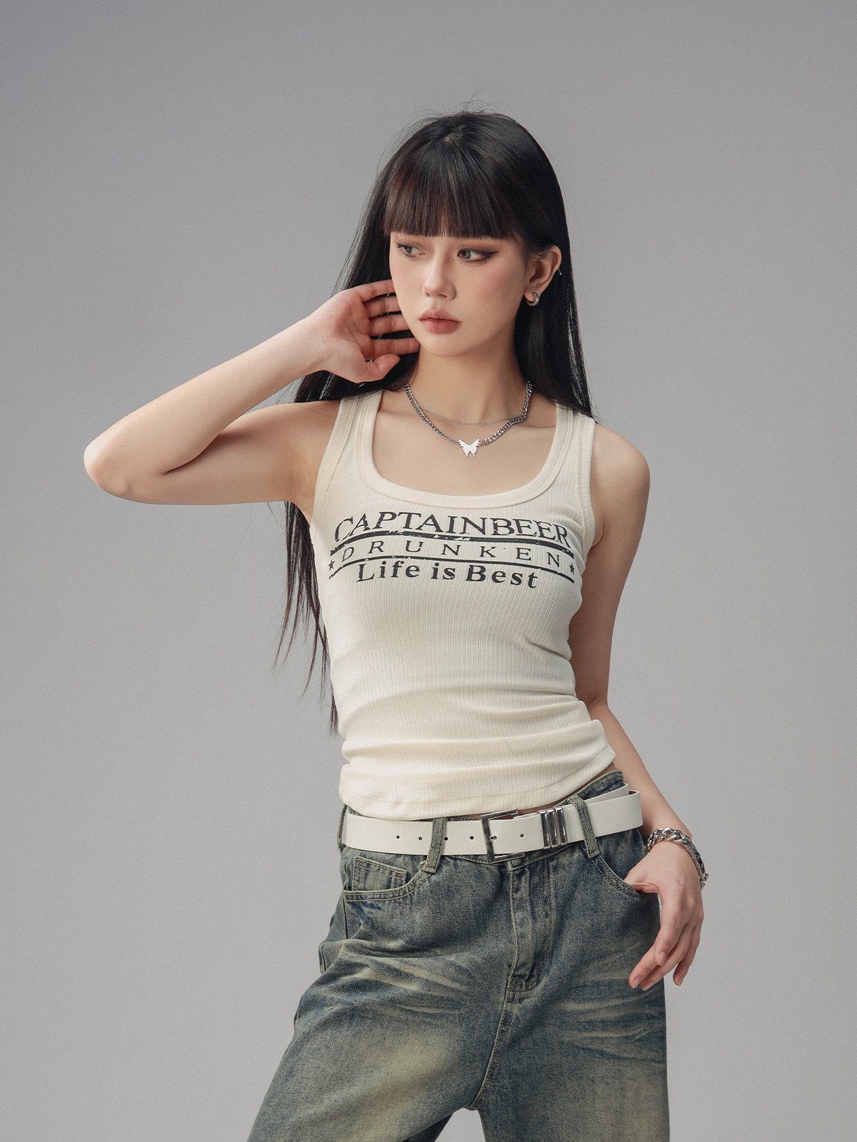 Sexy Tight Sleeveless Tank Top for Women - American Style Beer Team Captain - Summer 2025 Trendy Y2K Fashion Sexy Tight Sleeveless Tank Top for Women - American Style Beer Team Captain - Summer 2025 Trendy Y2K Fashion