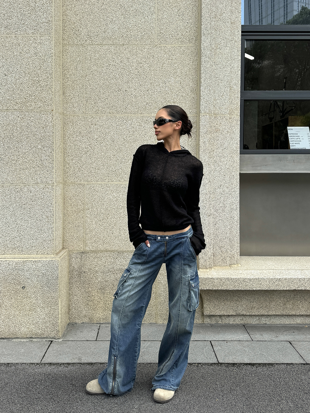 Sexy Ultra-Low Waist Vintage Street Cargo Denim Pants in Deep Blue - Heavy-Duty 90s Inspired Workwear Trousers Sexy Ultra-Low Waist Vintage Street Cargo Denim Pants in Deep Blue - Heavy-Duty 90s Inspired Workwear Trousers