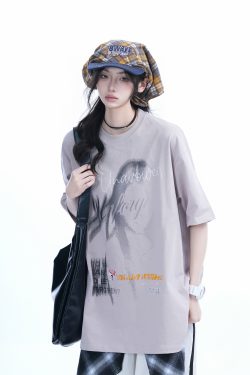 Shadow Girl Graphic Black Short Sleeve T-Shirt for Women - Summer Loose Fit American Design