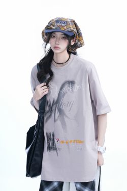 Shadow Girl Graphic Black Short Sleeve T-Shirt for Women - Summer Loose Fit American Design