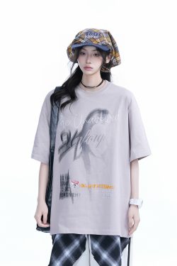 Shadow Girl Graphic Black Short Sleeve T-Shirt for Women - Summer Loose Fit American Design