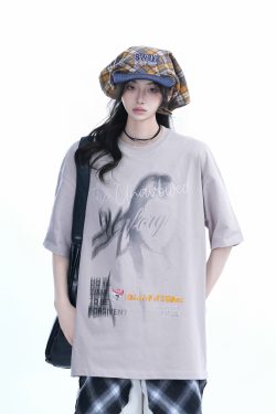 Shadow Girl Graphic Black Short Sleeve T-Shirt for Women - Summer Loose Fit American Design