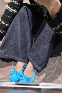 Sheepskin Blue French Bow Round Toe Ballet Flats for Women - Gentle Style Slip-On Flat Shoes