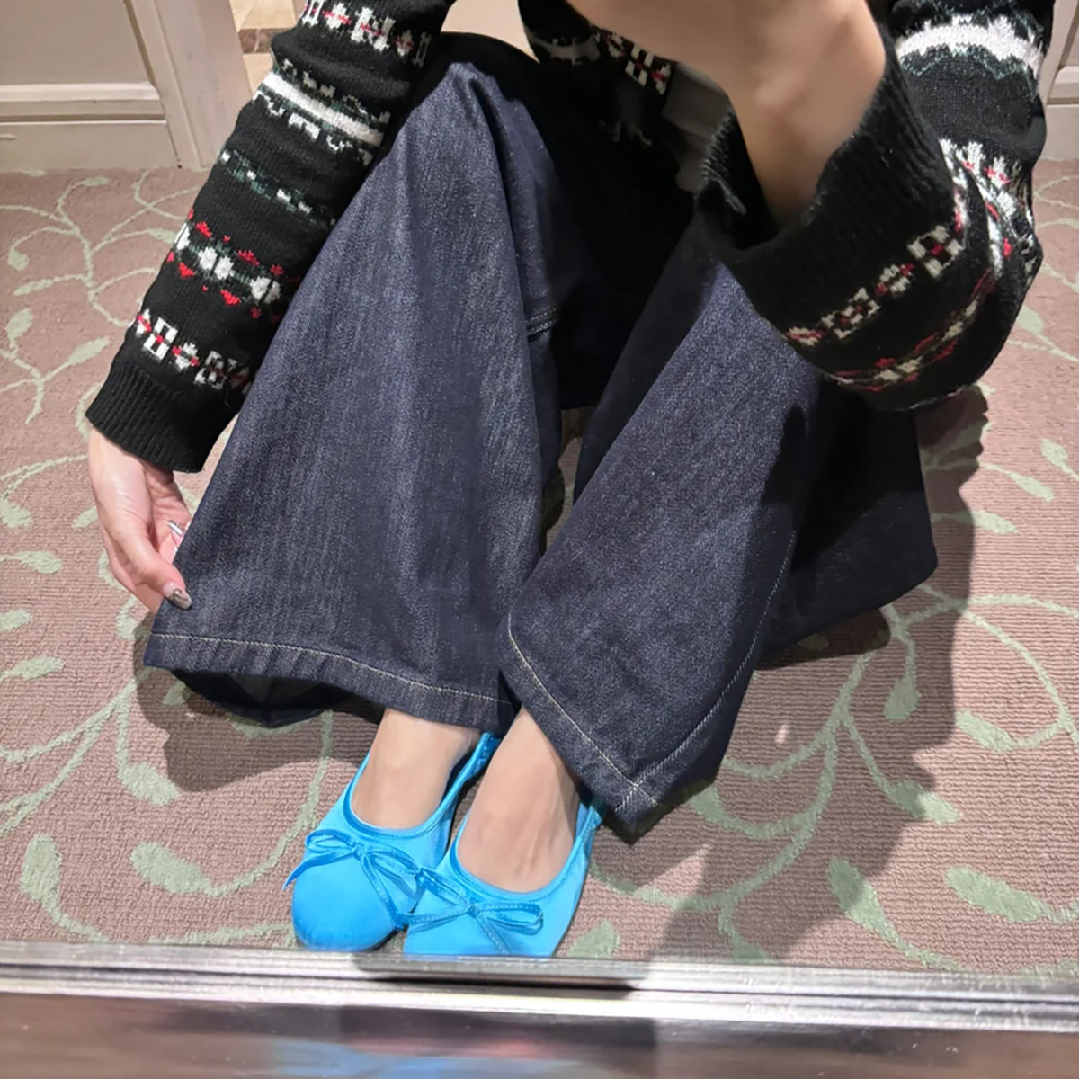 Sheepskin Blue French Bow Round Toe Ballet Flats for Women - Gentle Style Slip-On Flat Shoes Sheepskin Blue French Bow Round Toe Ballet Flats for Women - Gentle Style Slip-On Flat Shoes