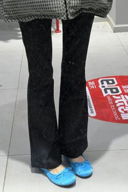 Sheepskin Blue French Bow Round Toe Ballet Flats for Women - Gentle Style Slip-On Flat Shoes