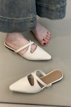 Sheepskin French Cross-Strap Open-Toe Half Slippers - Flat Slip-On Cool Sandals, Elegant Mules for Chic Summer Style