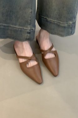 Sheepskin French Cross-Strap Open-Toe Half Slippers - Flat Slip-On Cool Sandals, Elegant Mules for Chic Summer Style