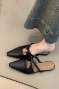 Sheepskin French Cross-Strap Open-Toe Half Slippers - Flat Slip-On Cool Sandals, Elegant Mules for Chic Summer Style