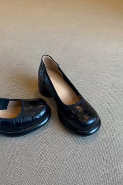 Sheepskin French Round-Toe High-Heeled Mary Jane Shoes for Women - Elegant Chunky Heel Slip-On Commuter Style