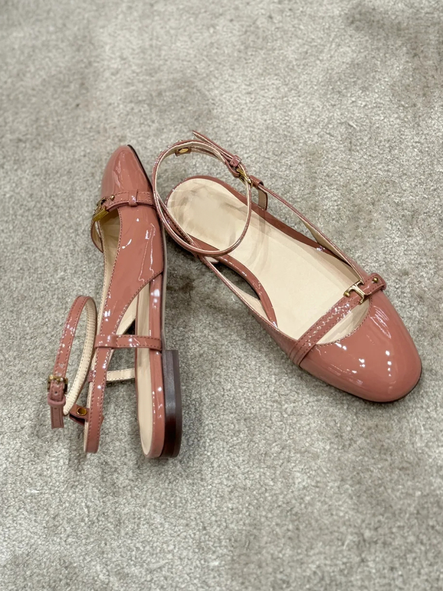 Sheepskin French Round Toe One-Strap Flat Shoes for Women - Gentle Style Ballet Sandals with Open Back and Closed Toe Sheepskin French Round Toe One-Strap Flat Shoes for Women - Gentle Style Ballet Sandals with Open Back and Closed Toe