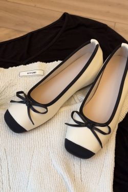 Sheepskin Silver Bow Ballet Shoes for Women – Summer One-Strap Half Slippers, Height-Increasing Shallow Mouth Flats