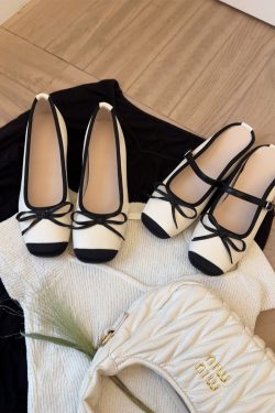 Sheepskin Silver Bow Ballet Shoes for Women – Summer One-Strap Half Slippers, Height-Increasing Shallow Mouth Flats