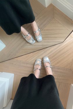 Sheepskin Silver Bow Ballet Shoes for Women – Summer One-Strap Half Slippers, Height-Increasing Shallow Mouth Flats