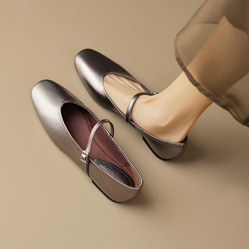 Sheepskin Silver Mary Jane Shoes for Women - Soft Sole Single Strap Flats, Italian Style Footwear Sheepskin Silver Mary Jane Shoes for Women - Soft Sole Single Strap Flats, Italian Style Footwear