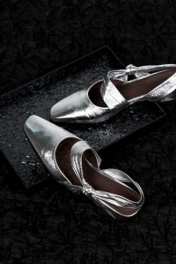 Sheepskin Silver Square-Toe Backless Sandals for Women - Chunky Heel, Two-Way Summer Slippers, Trendy Footwear