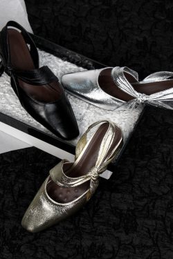 Sheepskin Silver Square-Toe Backless Sandals for Women - Chunky Heel, Two-Way Summer Slippers, Trendy Footwear